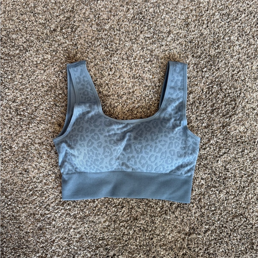 Women's Gray Leopard Print Sports Bra